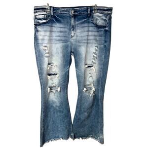 KanCan Maurices Jeans Womens 20 36 Mid Rise Super Flare Fray Raw Hem Shreds Rips